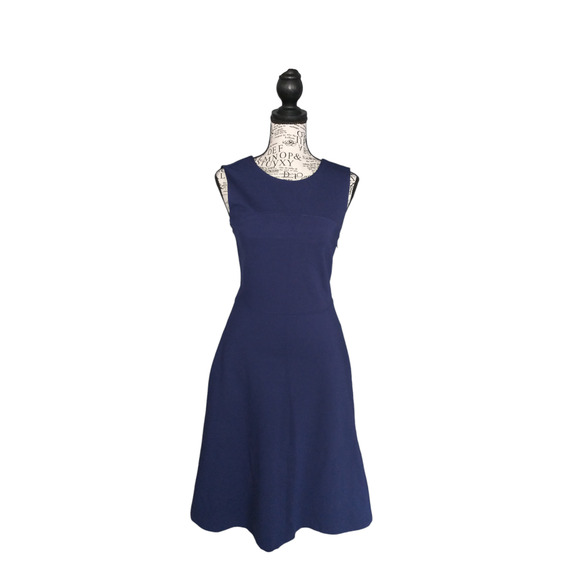 Lands' End Women's Dress V-Cut Back Navy 4 Ponte Fabric Career Professional Work - Picture 1 of 12